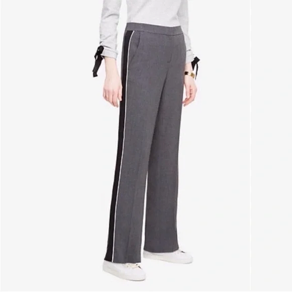 Ann Taylor Side Stripe Track Pants Gray Black Large - Picture 2 of 14